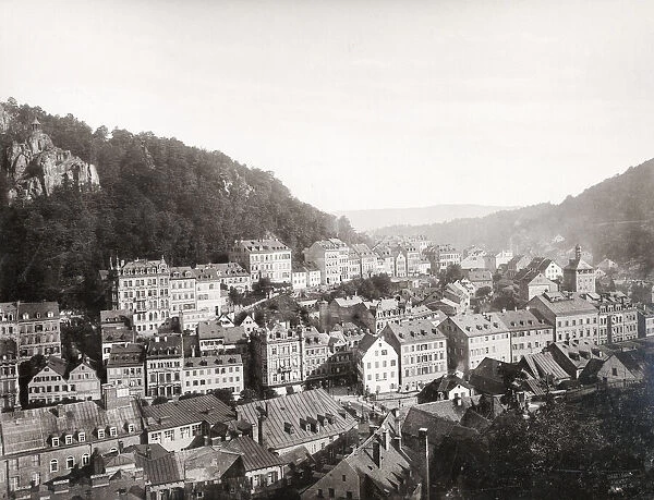 Vintage 19th century photograph - view of Prager StraAzse Karlsbad Kaarlovy Vary