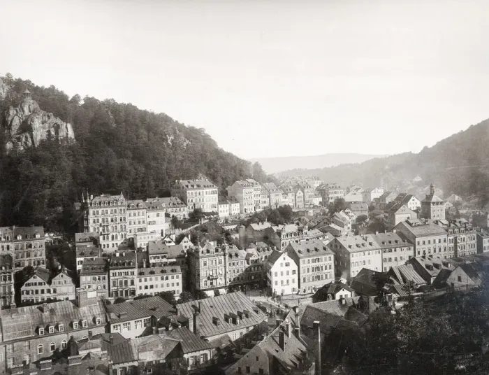 Framed Print : Vintage 19th century photograph - view of Prager StraAzse Karlsbad Kaarlovy Vary Framed Print : Vintage 19th century photograph - view of Prager StraAzse Karlsbad Kaarlovy Vary