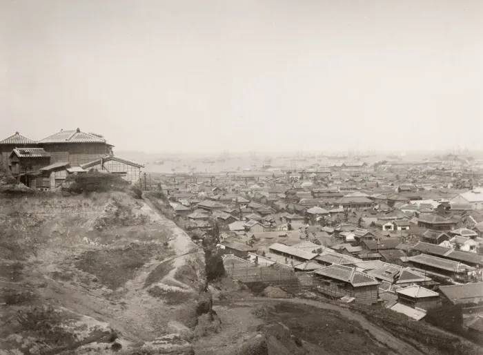 Framed Print : Vintage 19th century photograph: View of Yokohama and the bay, Japan Framed Print : Vintage 19th century photograph: View of Yokohama and the bay, Japan