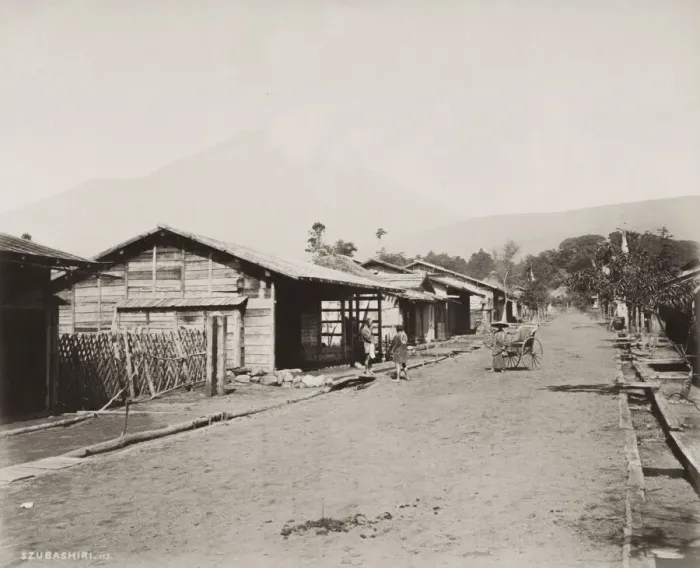 Framed Print : Vintage 19th century photograph: village of Szubashiri, Subashiri, Japan, c Framed Print : Vintage 19th century photograph: village of Szubashiri, Subashiri, Japan, c