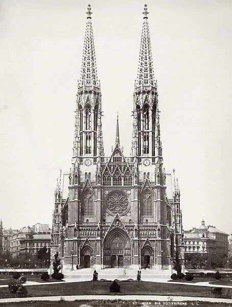 Vintage 19th century photograph - Votivkirche is a neo-Gothic style church located