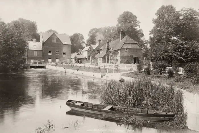 Framed Print : Vintage 19th century photograph: Whitchurch Mill and cottages Framed Print : Vintage 19th century photograph: Whitchurch Mill and cottages