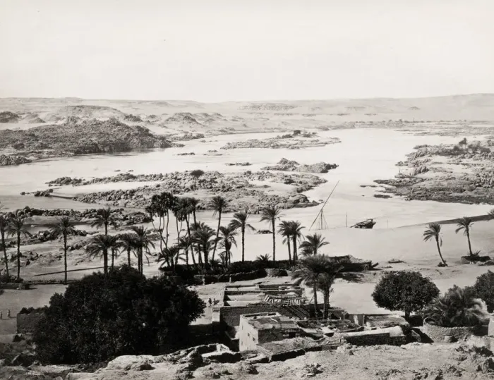 Framed Print : Vintage 19th century photograph: wide angle view of the River Nile, cataracts, Egypt Framed Print : Vintage 19th century photograph: wide angle view of the River Nile, cataracts, Egypt