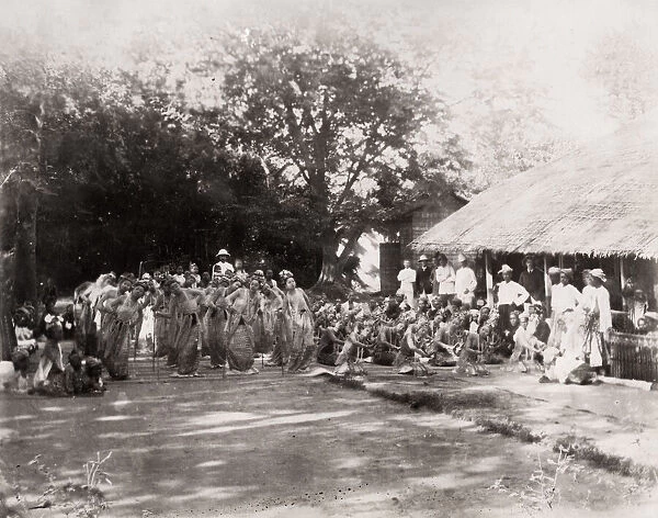 Vintage late 19th century photograph: Group of Burmese dancers, Burma, Myanmar
