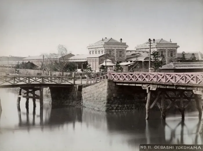 Framed Print : Vintage late 19th century photograph: Oebashi, bridge at the railway station, Yokohama Framed Print : Vintage late 19th century photograph: Oebashi, bridge at the railway station, Yokohama