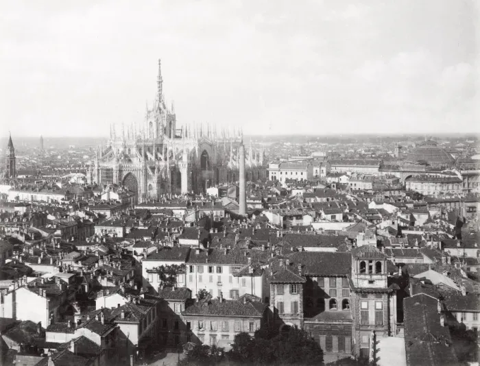 Framed Print : Vintage late 19th century photograph - rooftop view of Milan showing the cathedral, Duomo