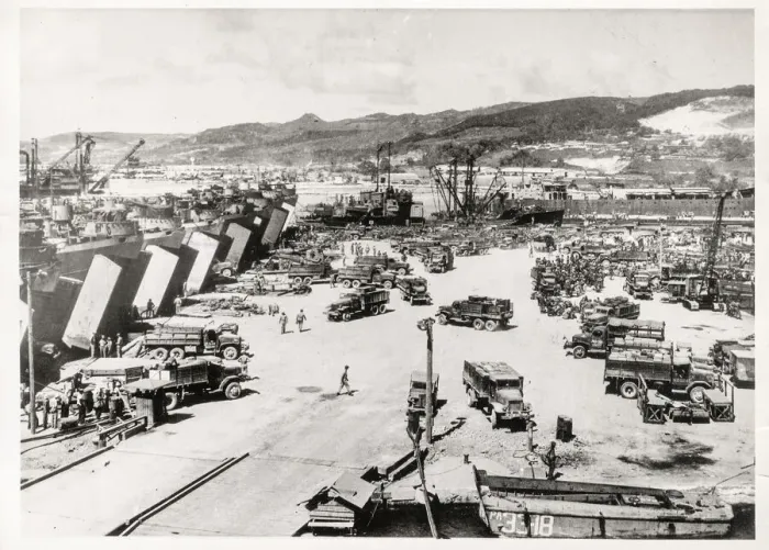 Framed Print : Vintage photograph WW II - Irrawaddy River railhead 1945 Framed Print : Vintage photograph WW II - Irrawaddy River railhead 1945