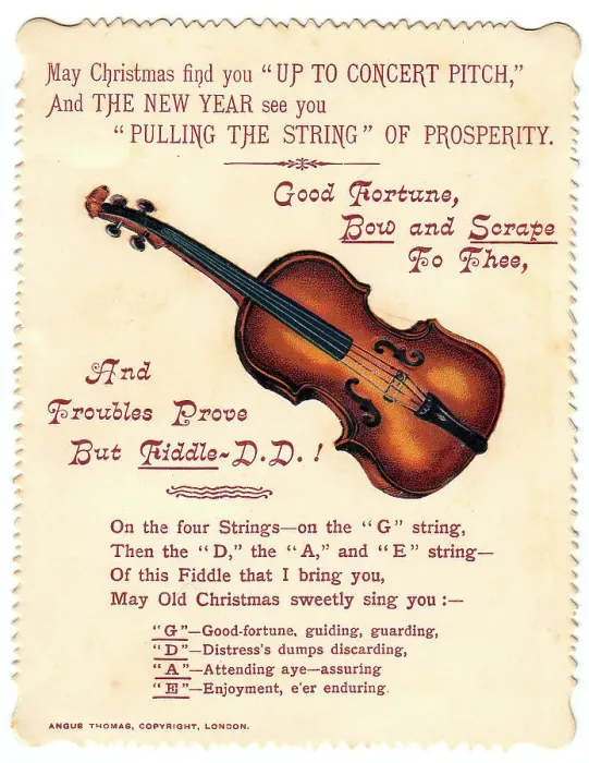 Framed Print : Violin with comic verse on a Christmas and New Year card Framed Print : Violin with comic verse on a Christmas and New Year card