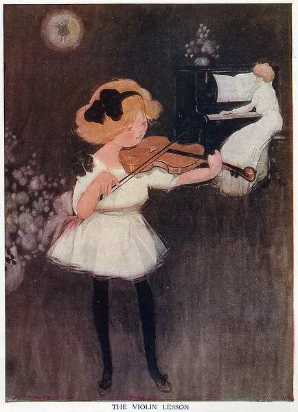 The Violin Lesson - A girl practises accompanied by Mother