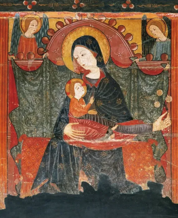 Framed Print : Virgin and Child. Altarpiece of Bellver de Cerdanya. Painted Framed Print : Virgin and Child. Altarpiece of Bellver de Cerdanya. Painted