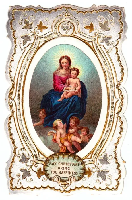 Framed Print : Virgin and Child on a Christmas card Framed Print : Virgin and Child on a Christmas card