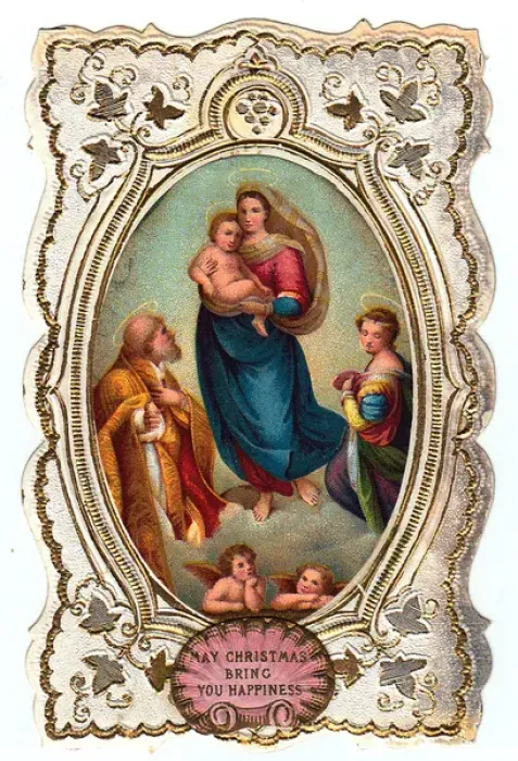 Framed Print : Virgin and Child on a Christmas card Framed Print : Virgin and Child on a Christmas card