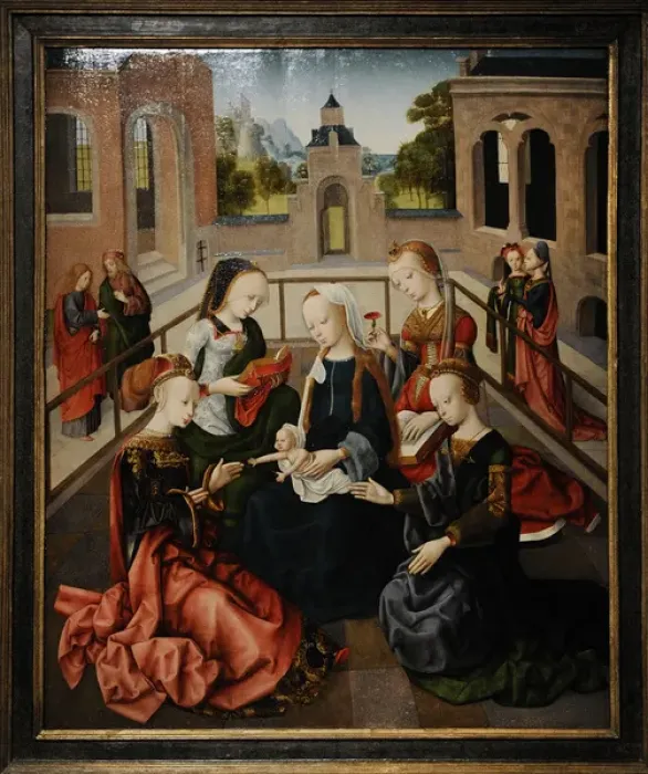Framed Print : The Virgin and Child with Four Holy Virgins, c. 1495-1500, b Framed Print : The Virgin and Child with Four Holy Virgins, c. 1495-1500, b