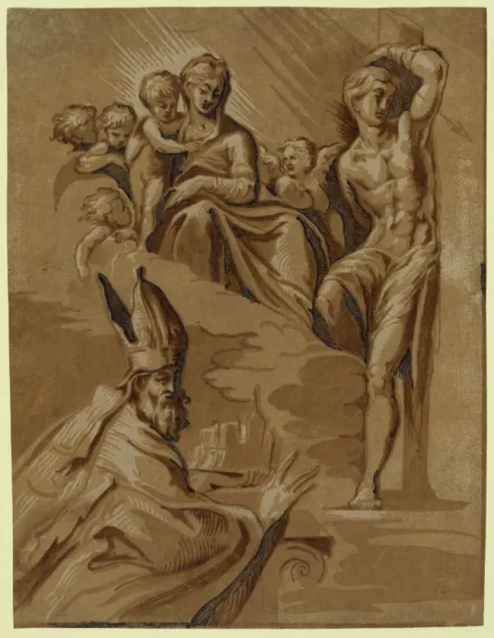 Framed Print : The Virgin, St. Sebastian and a holy bishop Framed Print : The Virgin, St. Sebastian and a holy bishop