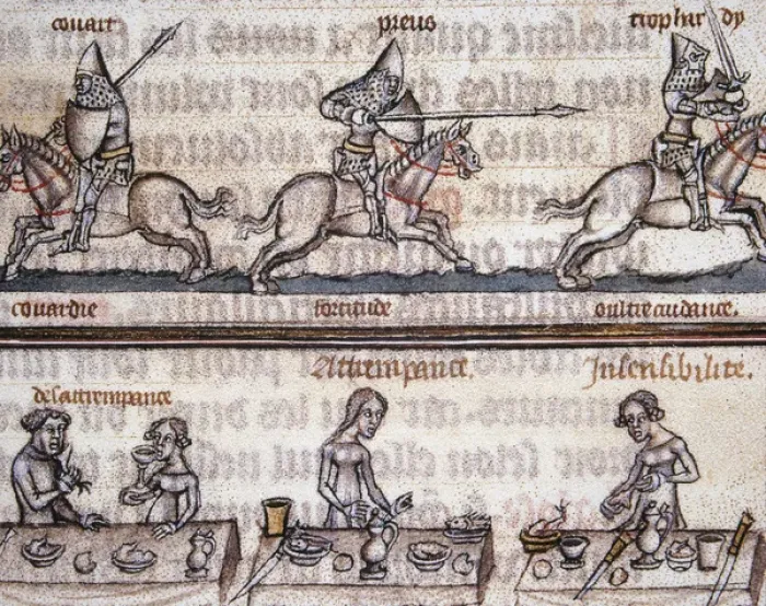 Framed Print : Virtues of knights and civility at the table. Miniature, 14t Framed Print : Virtues of knights and civility at the table. Miniature, 14t
