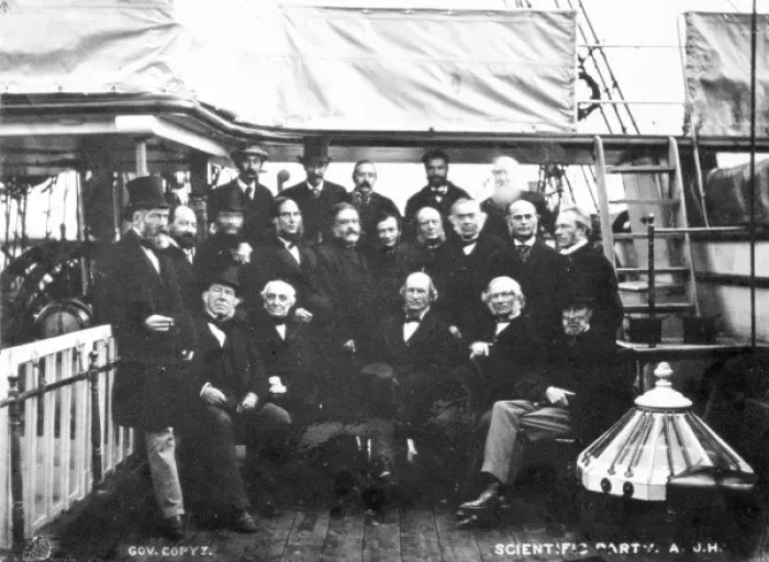 Framed Print : Visiting scientific party from the Royal Society on H. M.s Ch Framed Print : Visiting scientific party from the Royal Society on H. M.s Ch