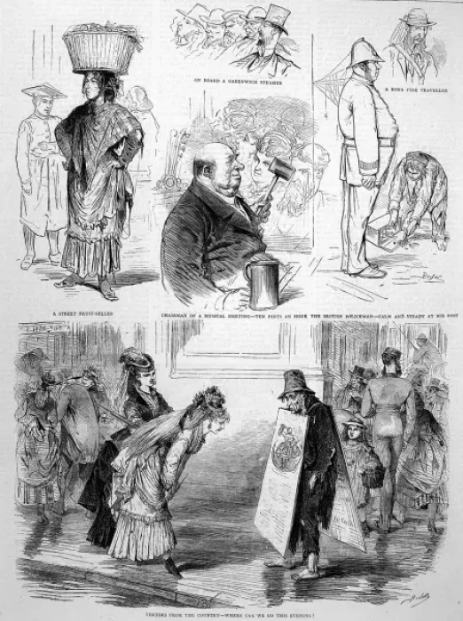 Framed Print : Visitors from the country & a sandwich man Framed Print : Visitors from the country & a sandwich man