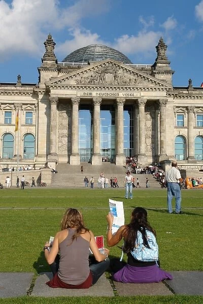 Visitors outside the Reichstag building, Berlin, Germany