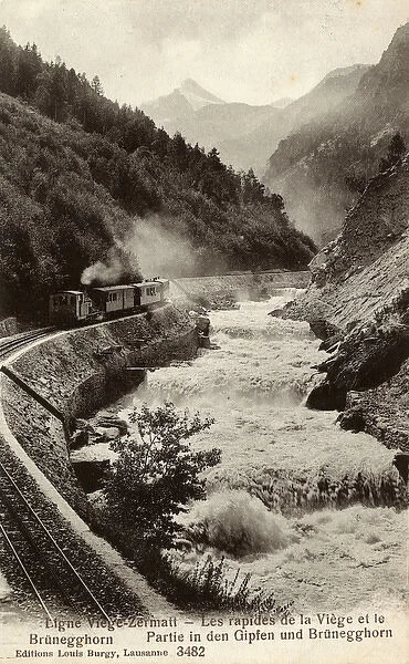 The Visp-Zermatt Railway Line by River Rhone, Switzerland