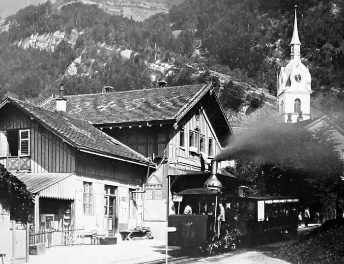 Framed Print : Vitznau Railway Station, Switzerland, Victorian period Framed Print : Vitznau Railway Station, Switzerland, Victorian period