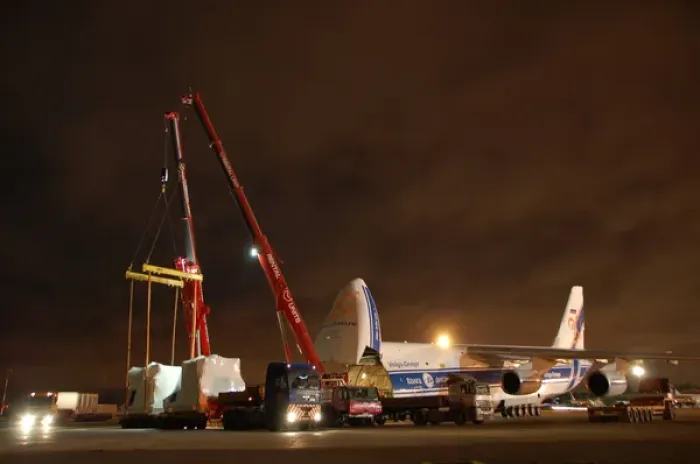 Framed Print : Volga Dnepr Airlines delivering oil and gas equipment f