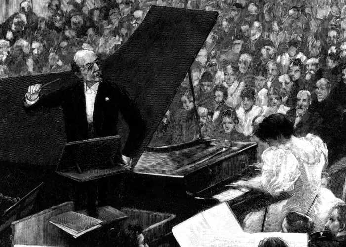 Framed Print : Von Bulow conducts Piano concerto, 1892 Framed Print : Von Bulow conducts Piano concerto, 1892