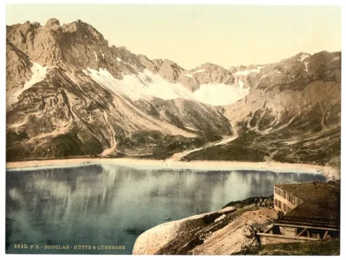 Framed Print : Vorarlberg Douglas Hut and Lunersee, Tyrol, Austro-Hungary Framed Print : Vorarlberg Douglas Hut and Lunersee, Tyrol, Austro-Hungary