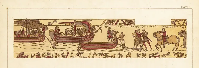 Framed Print : After a voyage, Harold Godwinson is seized by Count Wido Framed Print : After a voyage, Harold Godwinson is seized by Count Wido