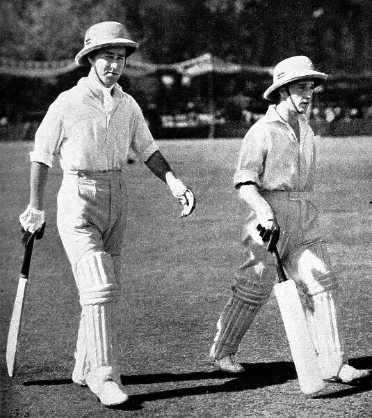 W. Edrich and N. W. D. Yardley going out to bat, Lahore, 1937