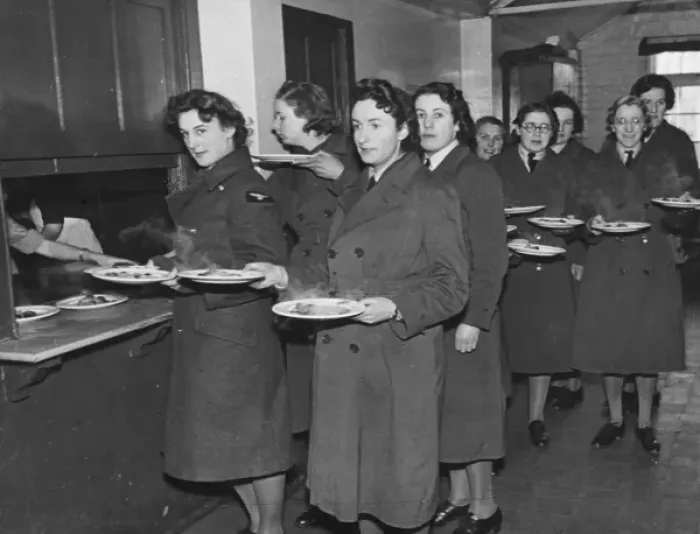 Framed Print : WaF WWII. A WaF lunch queue at lunchtime during World War II Framed Print : WaF WWII. A WaF lunch queue at lunchtime during World War II