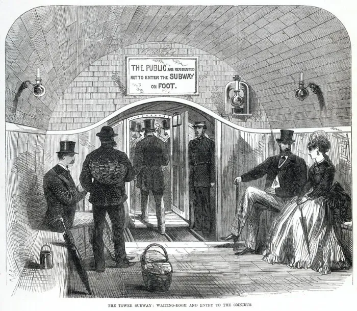 Framed Print : Waiting room at Tower Hill underground station 1870