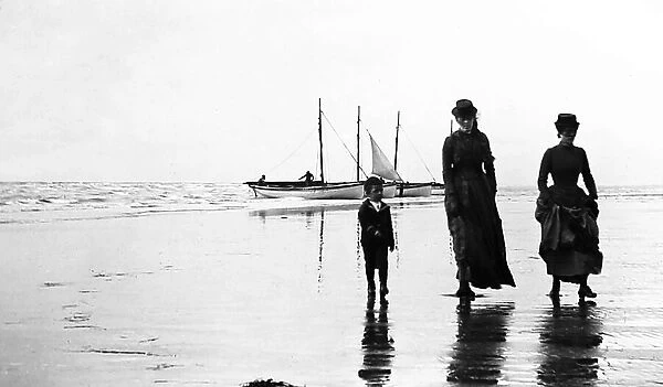 On walk on the beach, Blackpool, Victorian period