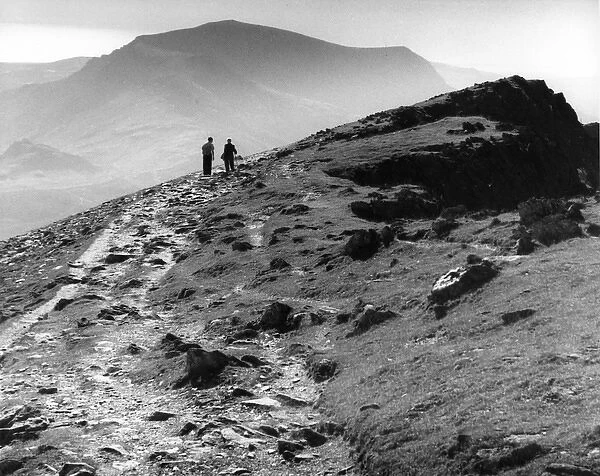 Two walkers on Snowdon Ranger track, Snowdon, Snowdonia