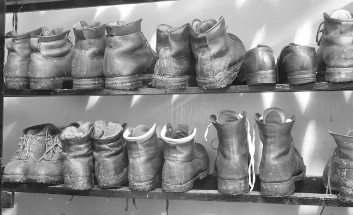 Framed Print : Walking boots in a YHA boot room Framed Print : Walking boots in a YHA boot room