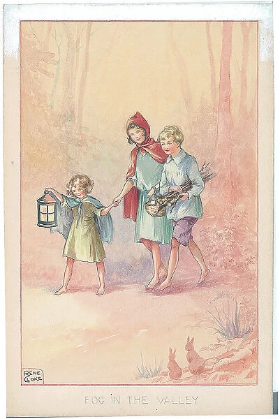 Three walking through the woods with lantern