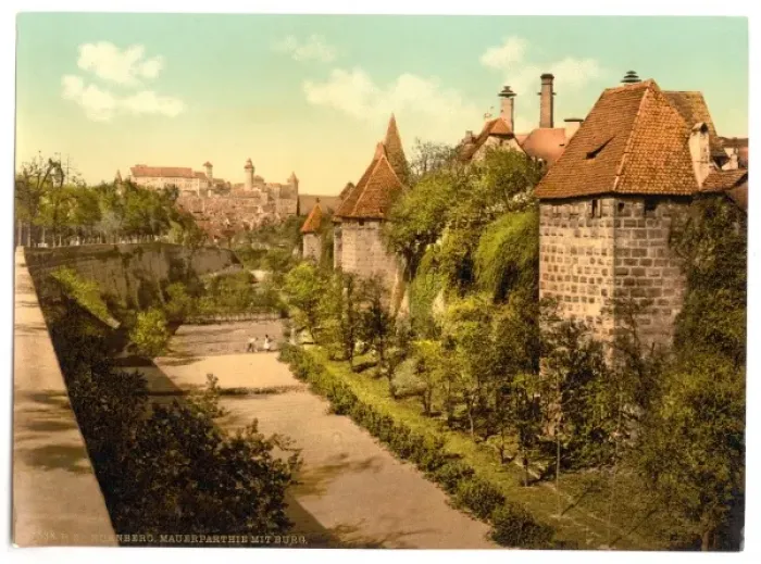 Framed Print : Part of wall with castle, Nuremberg, Bavaria, Germany Framed Print : Part of wall with castle, Nuremberg, Bavaria, Germany