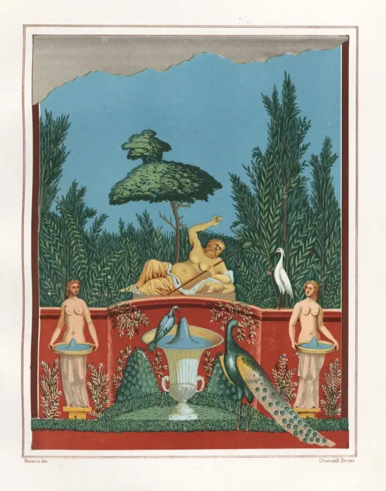 Framed Print : Wall painting of Bacchus with peacocks