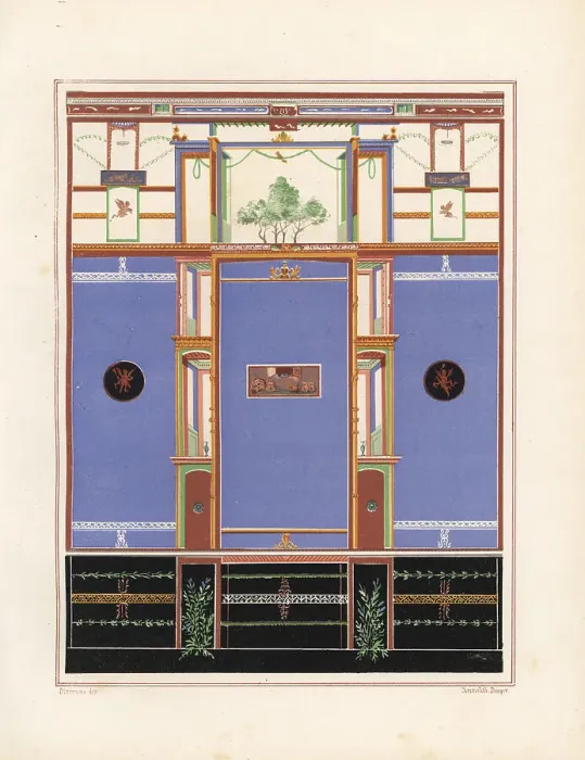 Framed Print : Wall painting in the third style from a house in Pompeii Framed Print : Wall painting in the third style from a house in Pompeii