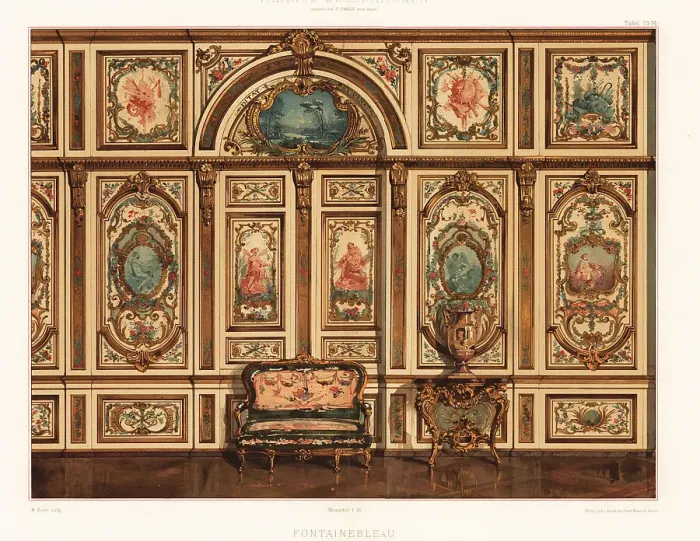 Framed Print : Wall panels in the Palace of Fontainebleau, 18th century Framed Print : Wall panels in the Palace of Fontainebleau, 18th century