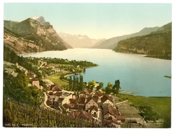 Framed Print : Wallenstadt Lake, Weesen, near Leistkamm and view on the mou Framed Print : Wallenstadt Lake, Weesen, near Leistkamm and view on the mou
