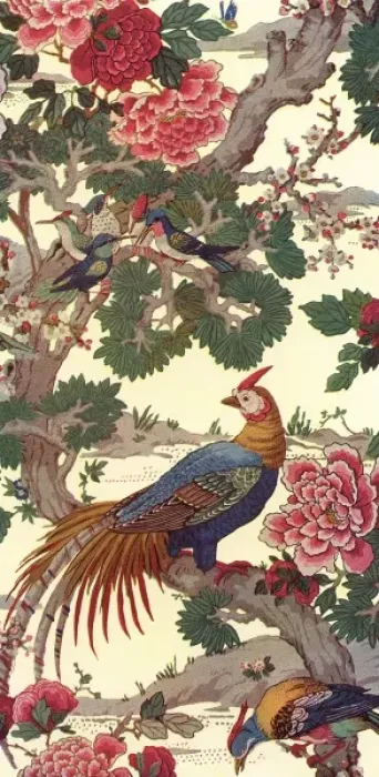 Framed Print : Wallpaper design depicting exotic birds on branch Framed Print : Wallpaper design depicting exotic birds on branch