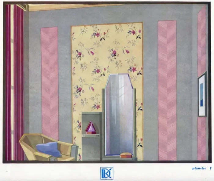 Framed Print : Wallpaper designs shown in a sample interior