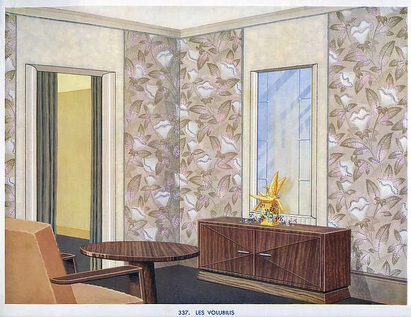 Wallpaper designs shown in a sample interior