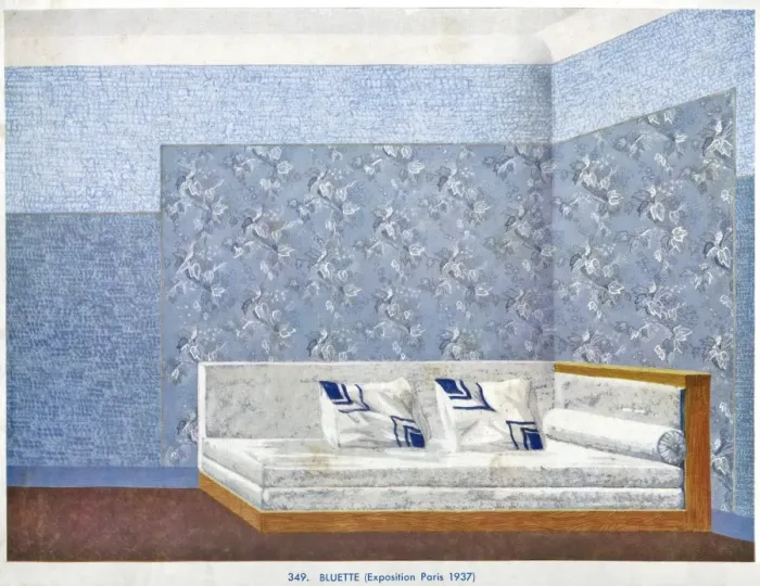 Framed Print : Wallpaper designs shown in a sample interior