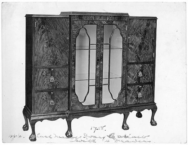 Walnut glass-fronted display cabinet