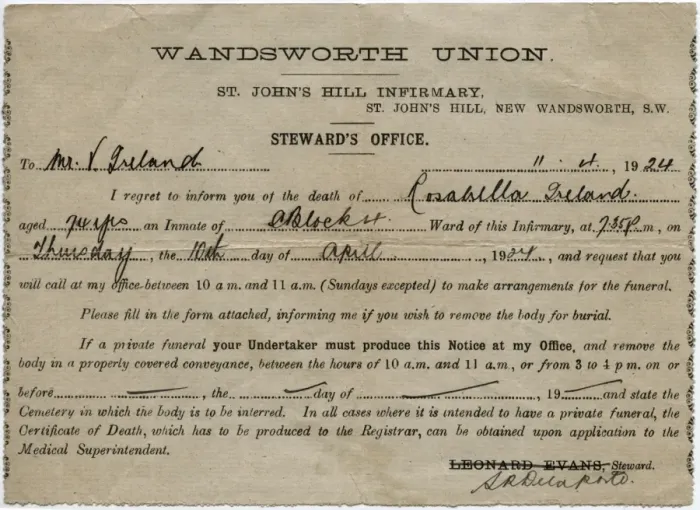 Framed Print : Wandsworth Workhouse Death Notice Framed Print : Wandsworth Workhouse Death Notice