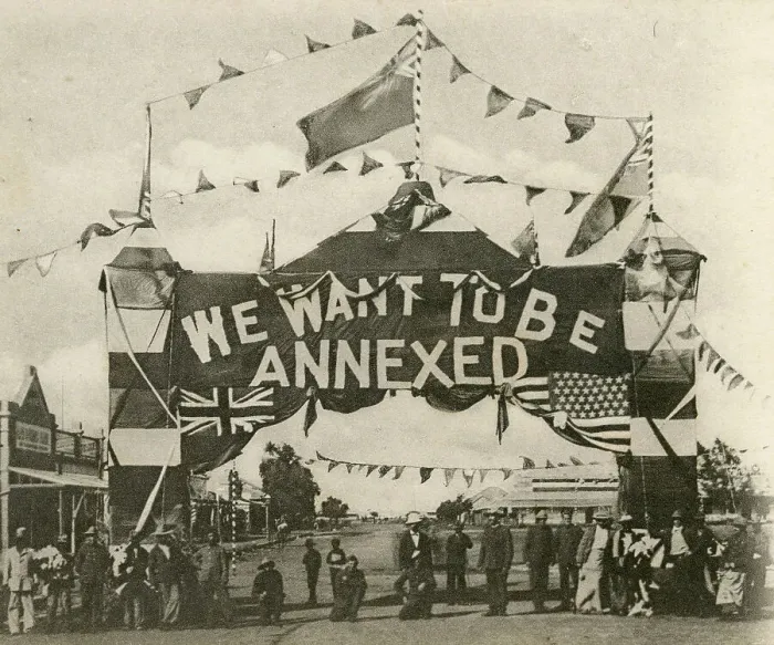 Framed Print : We want to be Annexed, Mafeking Arch welcomes Chamberlain Framed Print : We want to be Annexed, Mafeking Arch welcomes Chamberlain