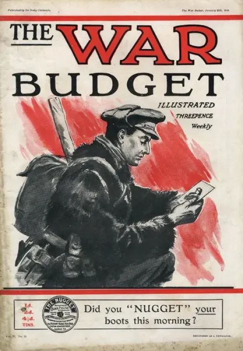 Framed Print : The War Budget - British Tommy reads letter from home Framed Print : The War Budget - British Tommy reads letter from home