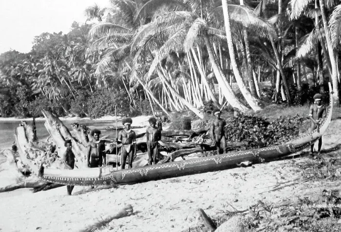 Framed Print : War canoe, Solomon Islands, Victorian period