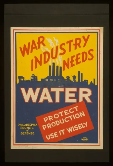 Framed Print : War industry needs water Protect production : Use it wisely